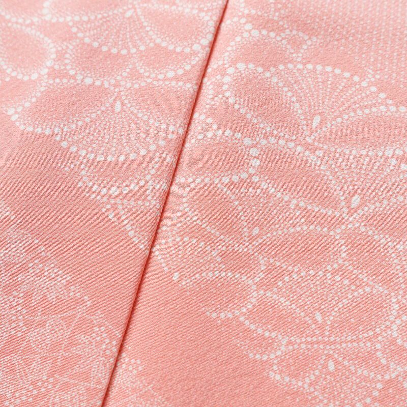 単衣 付下 美品 坂口幸市 落款入り 縮緬 正絹 古典柄 単衣仕立て 身丈162cm 裄丈66.5cm リサイクル着物 着物 ピンク_画像7