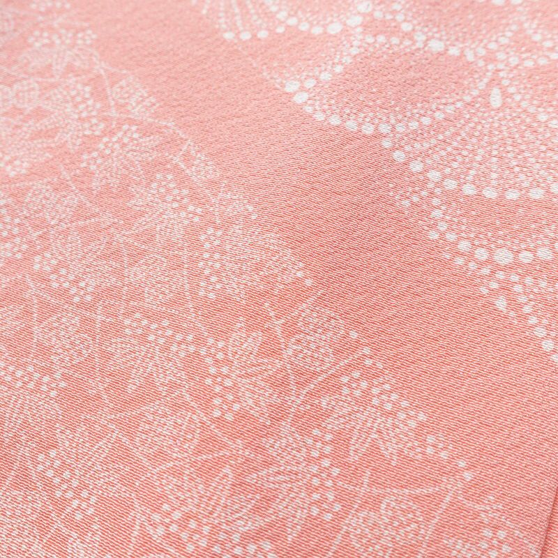 単衣 付下 美品 坂口幸市 落款入り 縮緬 正絹 古典柄 単衣仕立て 身丈162cm 裄丈66.5cm リサイクル着物 着物 ピンク_画像10