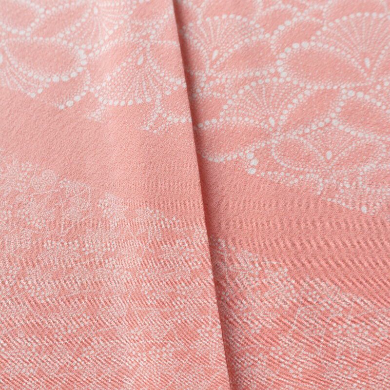 単衣 付下 美品 坂口幸市 落款入り 縮緬 正絹 古典柄 単衣仕立て 身丈162cm 裄丈66.5cm リサイクル着物 着物 ピンク_画像11