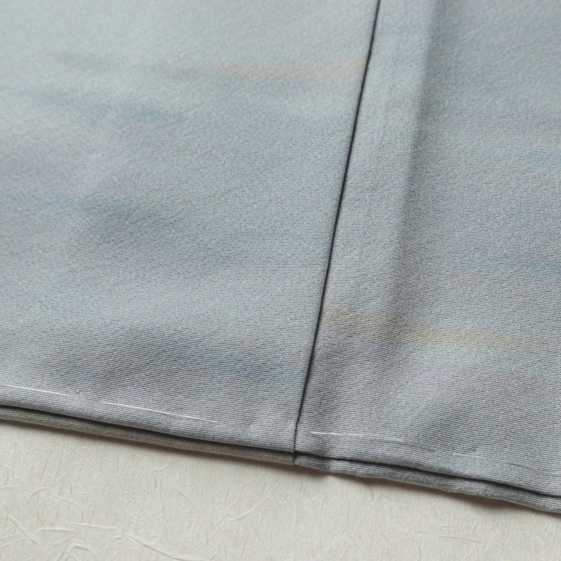 小紋 美品 しつけ糸付き 縮緬 一つ紋付き 正絹 その他の柄 袷仕立て 身丈169cm 裄丈68.5cm リサイクル着物 着物 共八掛 青・紺_画像12