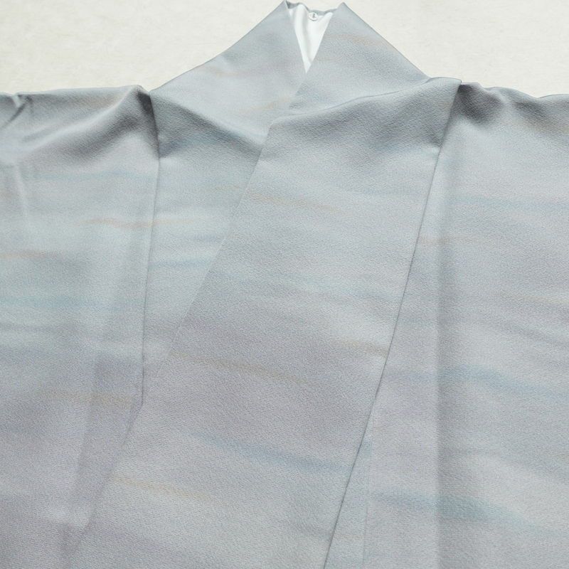 小紋 美品 しつけ糸付き 縮緬 一つ紋付き 正絹 その他の柄 袷仕立て 身丈169cm 裄丈68.5cm リサイクル着物 着物 共八掛 青・紺_画像17