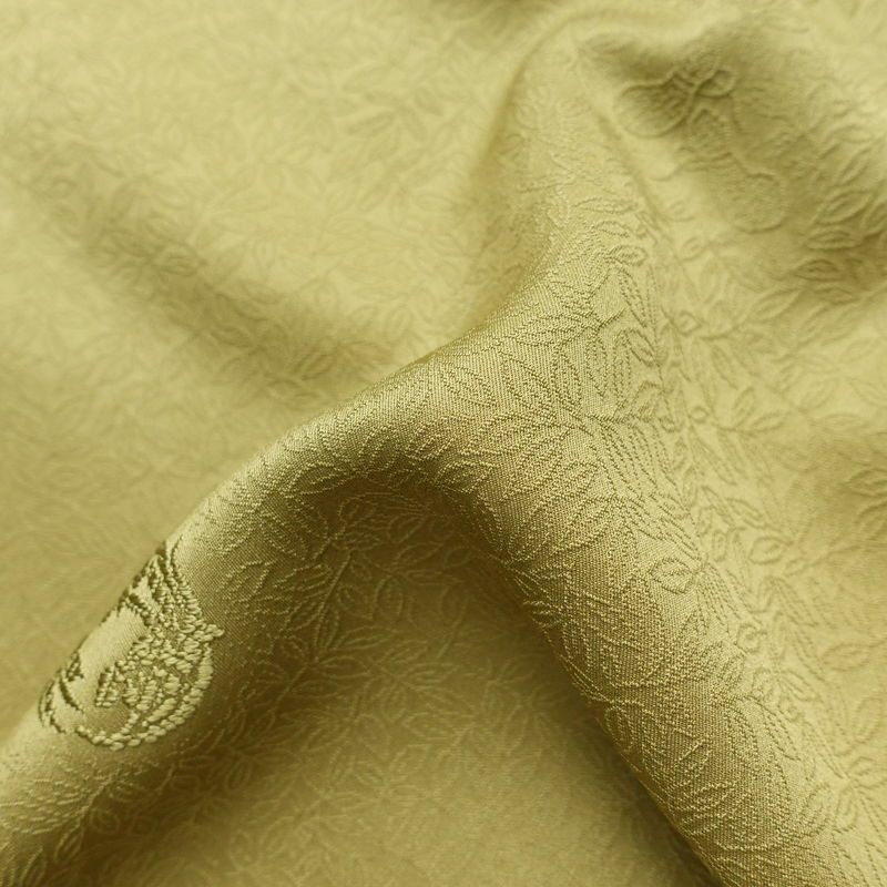 色無地 良品 しつけ糸付き 一つ紋付き 正絹 木の葉・植物柄 袷仕立て 身丈166.5cm 裄丈68.5cm リサイクル着物 着物 お茶会 フォーマル 黄・黄土色_画像21