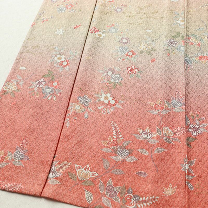 単衣 訪問着 良品 正絹 花柄 単衣仕立て 身丈168.5cm 裄丈68cm リサイクル着物 一部しつけ糸付き 着物 箔 ピンク_画像4