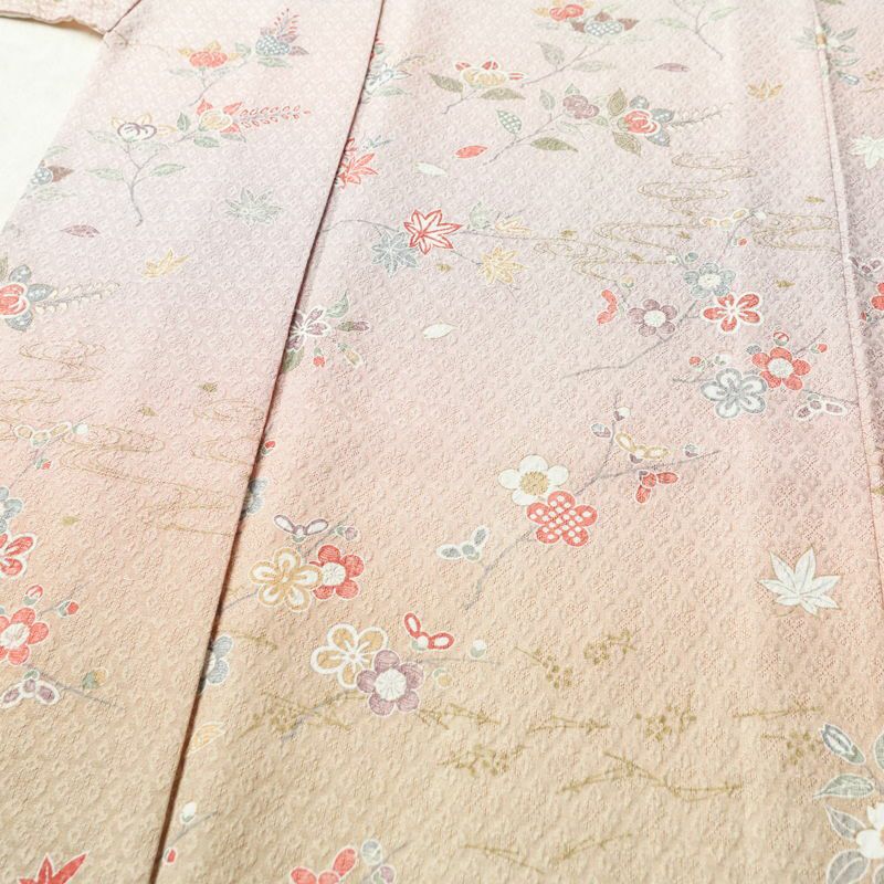 単衣 訪問着 良品 正絹 花柄 単衣仕立て 身丈168.5cm 裄丈68cm リサイクル着物 一部しつけ糸付き 着物 箔 ピンク_画像5