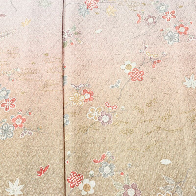 単衣 訪問着 良品 正絹 花柄 単衣仕立て 身丈168.5cm 裄丈68cm リサイクル着物 一部しつけ糸付き 着物 箔 ピンク_画像6