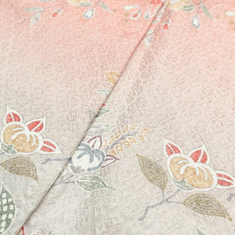 単衣 訪問着 良品 正絹 花柄 単衣仕立て 身丈168.5cm 裄丈68cm リサイクル着物 一部しつけ糸付き 着物 箔 ピンク_画像19