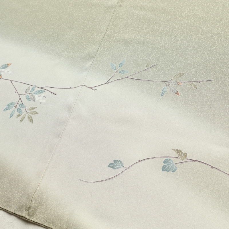 訪問着 縮緬 一つ紋付き 正絹 木の葉・植物柄 袷仕立て 身丈157cm 裄丈67.5cm リサイクル着物 着物 共八掛 入学式 卒業式 七五三 お宮参り フォーマル 上品 緑・うぐいす色_画像11