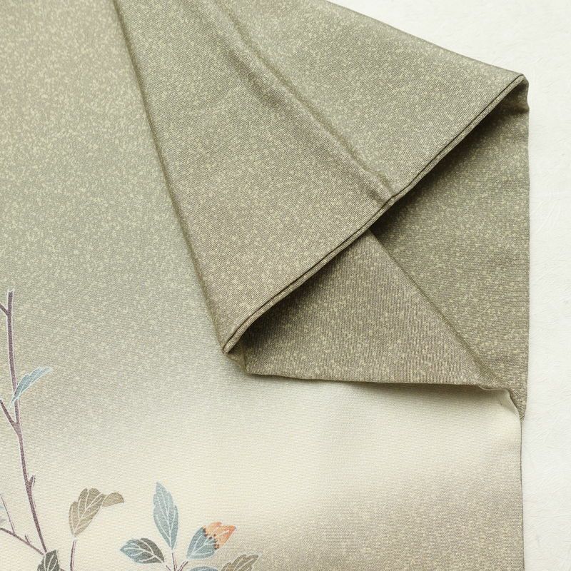 訪問着 縮緬 一つ紋付き 正絹 木の葉・植物柄 袷仕立て 身丈157cm 裄丈67.5cm リサイクル着物 着物 共八掛 入学式 卒業式 七五三 お宮参り フォーマル 上品 緑・うぐいす色_画像14