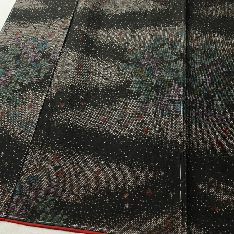 大島紬 良品 証紙なし しつけ糸付き 正絹 木の葉・植物柄 袷仕立て 身丈161cm 裄丈66cm リサイクル着物 着物 茶_画像4