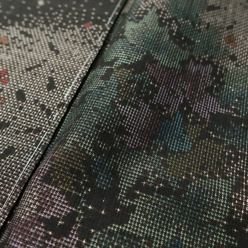 大島紬 良品 証紙なし しつけ糸付き 正絹 木の葉・植物柄 袷仕立て 身丈161cm 裄丈66cm リサイクル着物 着物 茶_画像7