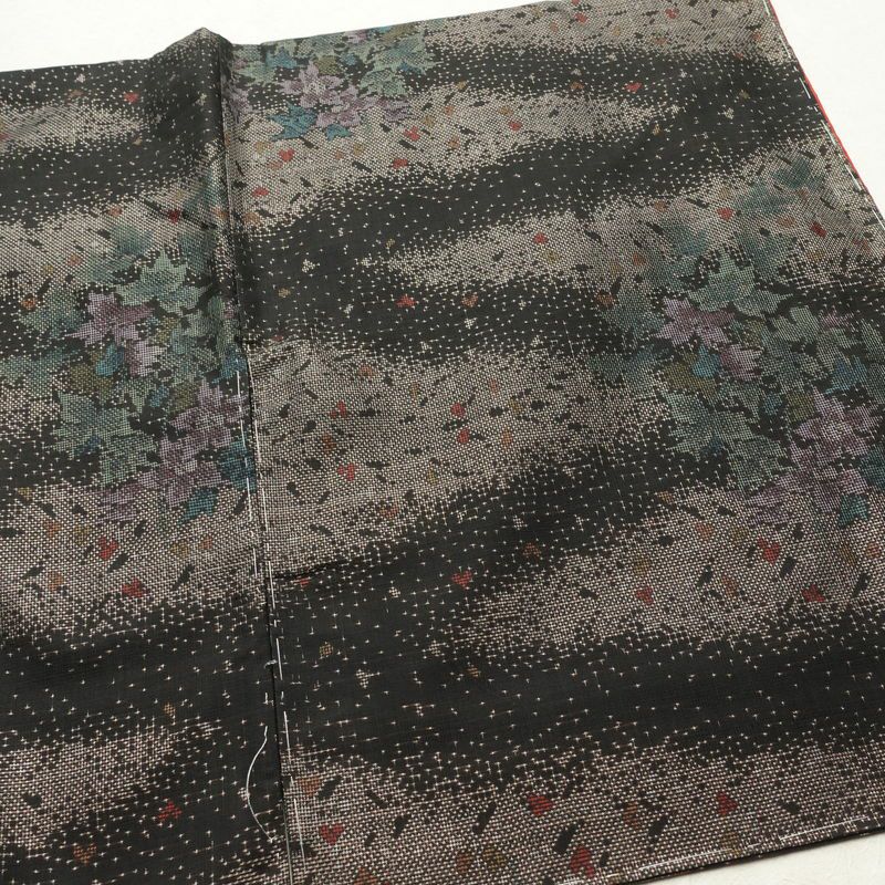 大島紬 良品 証紙なし しつけ糸付き 正絹 木の葉・植物柄 袷仕立て 身丈161cm 裄丈66cm リサイクル着物 着物 茶_画像13