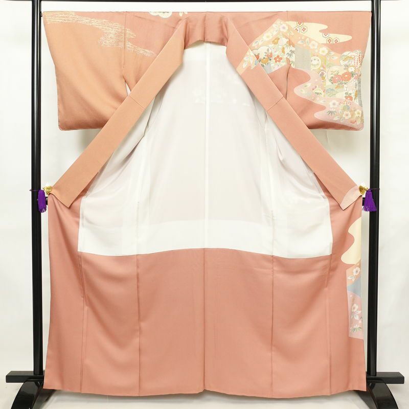 訪問着 良品 しつけ糸付き 金駒刺繍 正絹 古典柄 袷仕立て 身丈164cm 裄丈66cm リサイクル着物 着物 箔 入学式 結婚式 七五三 パーティー お宮参り フォーマル ピンク_画像3