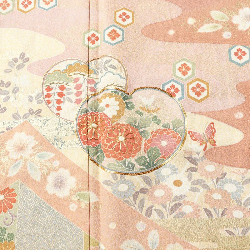 訪問着 良品 しつけ糸付き 金駒刺繍 正絹 古典柄 袷仕立て 身丈164cm 裄丈66cm リサイクル着物 着物 箔 入学式 結婚式 七五三 パーティー お宮参り フォーマル ピンク_画像6