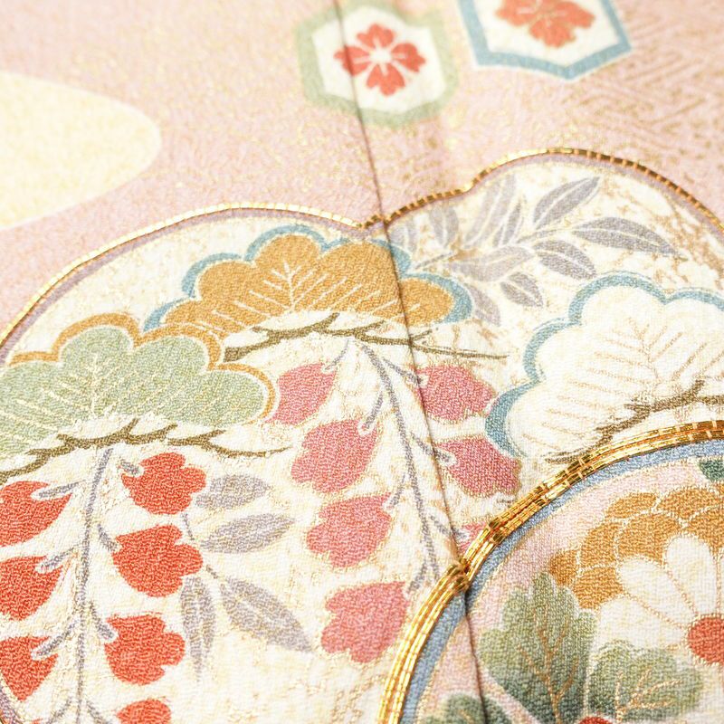 訪問着 良品 しつけ糸付き 金駒刺繍 正絹 古典柄 袷仕立て 身丈164cm 裄丈66cm リサイクル着物 着物 箔 入学式 結婚式 七五三 パーティー お宮参り フォーマル ピンク_画像8