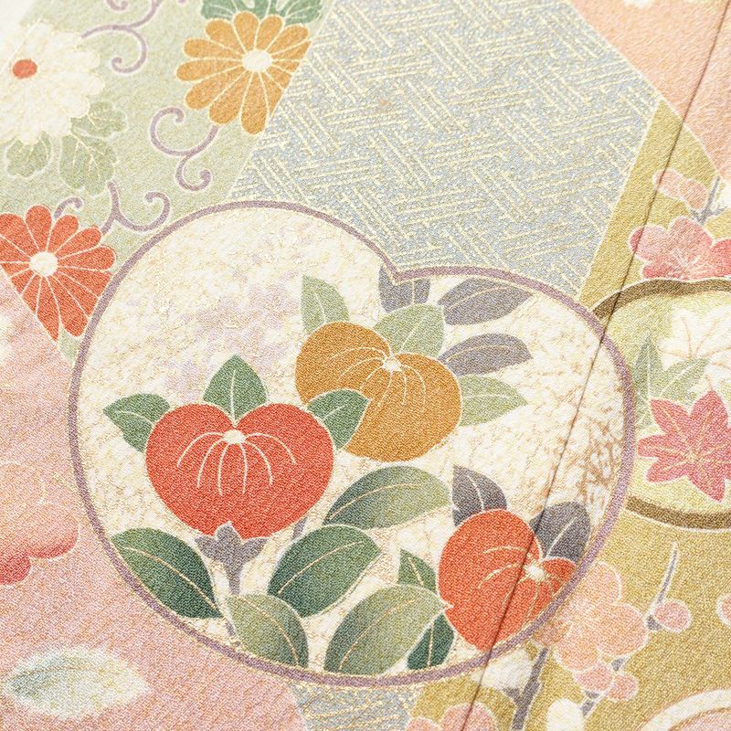 訪問着 良品 しつけ糸付き 金駒刺繍 正絹 古典柄 袷仕立て 身丈164cm 裄丈66cm リサイクル着物 着物 箔 入学式 結婚式 七五三 パーティー お宮参り フォーマル ピンク_画像9