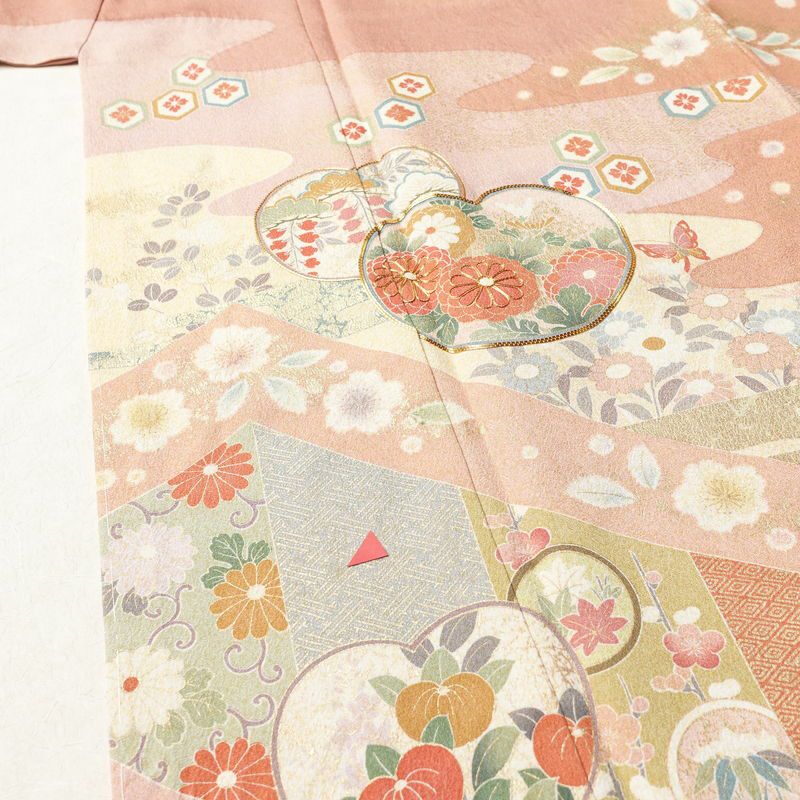 訪問着 良品 しつけ糸付き 金駒刺繍 正絹 古典柄 袷仕立て 身丈164cm 裄丈66cm リサイクル着物 着物 箔 入学式 結婚式 七五三 パーティー お宮参り フォーマル ピンク_画像10
