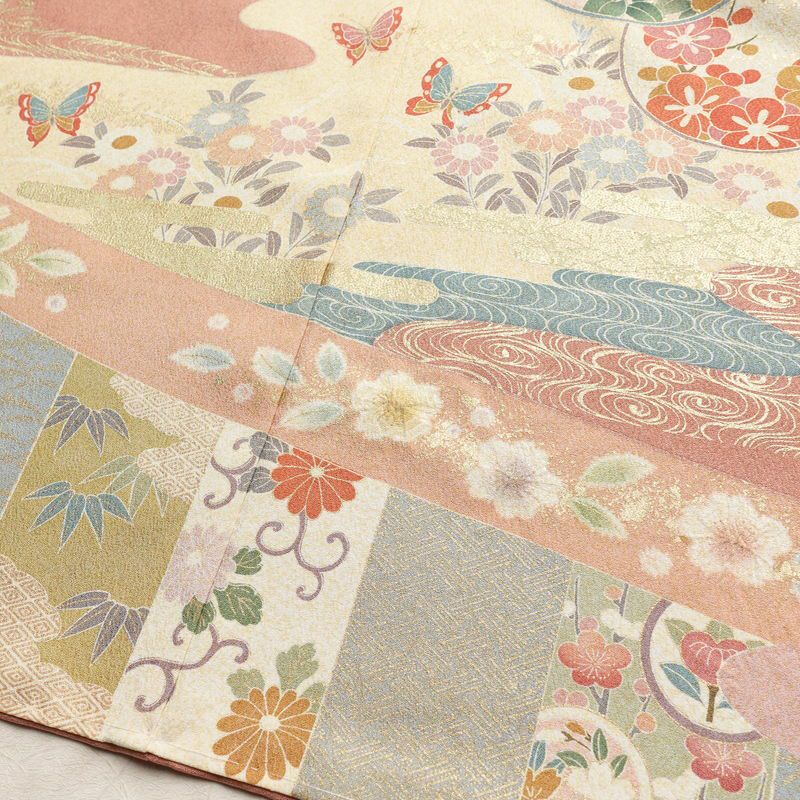 訪問着 良品 しつけ糸付き 金駒刺繍 正絹 古典柄 袷仕立て 身丈164cm 裄丈66cm リサイクル着物 着物 箔 入学式 結婚式 七五三 パーティー お宮参り フォーマル ピンク_画像14