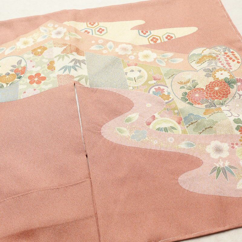 訪問着 良品 しつけ糸付き 金駒刺繍 正絹 古典柄 袷仕立て 身丈164cm 裄丈66cm リサイクル着物 着物 箔 入学式 結婚式 七五三 パーティー お宮参り フォーマル ピンク_画像15