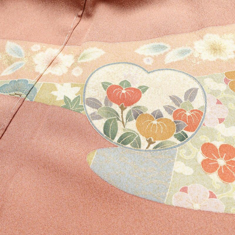 訪問着 良品 しつけ糸付き 金駒刺繍 正絹 古典柄 袷仕立て 身丈164cm 裄丈66cm リサイクル着物 着物 箔 入学式 結婚式 七五三 パーティー お宮参り フォーマル ピンク_画像19