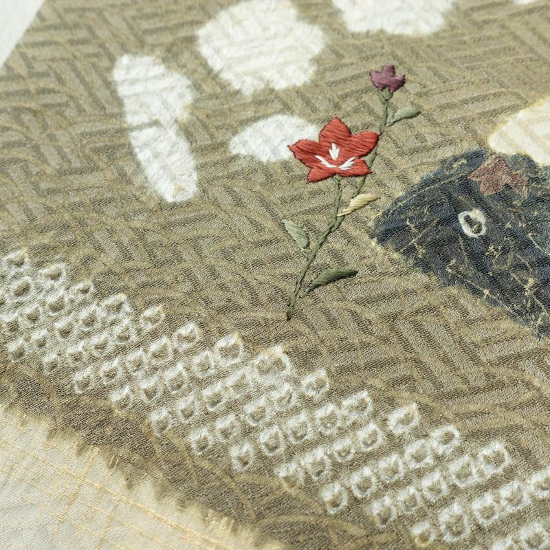 訪問着 良品 絞り 正絹 木の葉・植物柄 袷仕立て 身丈161cm 裄丈65cm リサイクル着物 着物 刺繍 金彩 入学式 卒業式 七五三 パーティー フォーマル ブルーグレー グレー_画像9