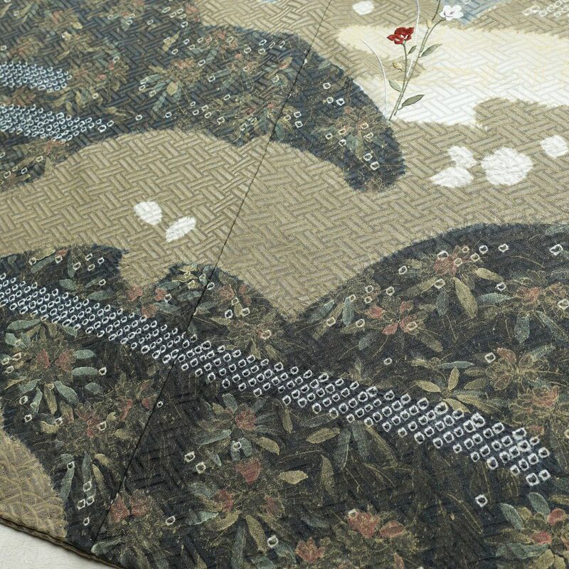 訪問着 良品 絞り 正絹 木の葉・植物柄 袷仕立て 身丈161cm 裄丈65cm リサイクル着物 着物 刺繍 金彩 入学式 卒業式 七五三 パーティー フォーマル ブルーグレー グレー_画像11