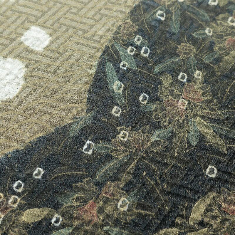 訪問着 良品 絞り 正絹 木の葉・植物柄 袷仕立て 身丈161cm 裄丈65cm リサイクル着物 着物 刺繍 金彩 入学式 卒業式 七五三 パーティー フォーマル ブルーグレー グレー_画像12