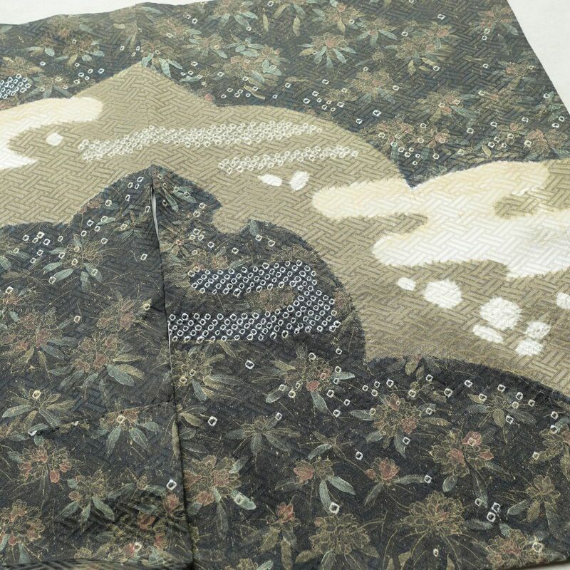 訪問着 良品 絞り 正絹 木の葉・植物柄 袷仕立て 身丈161cm 裄丈65cm リサイクル着物 着物 刺繍 金彩 入学式 卒業式 七五三 パーティー フォーマル ブルーグレー グレー_画像14