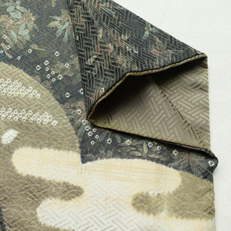 訪問着 良品 絞り 正絹 木の葉・植物柄 袷仕立て 身丈161cm 裄丈65cm リサイクル着物 着物 刺繍 金彩 入学式 卒業式 七五三 パーティー フォーマル ブルーグレー グレー_画像15