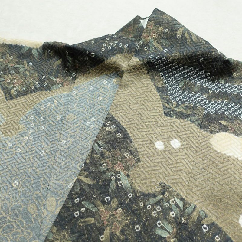 訪問着 良品 絞り 正絹 木の葉・植物柄 袷仕立て 身丈161cm 裄丈65cm リサイクル着物 着物 刺繍 金彩 入学式 卒業式 七五三 パーティー フォーマル ブルーグレー グレー_画像17