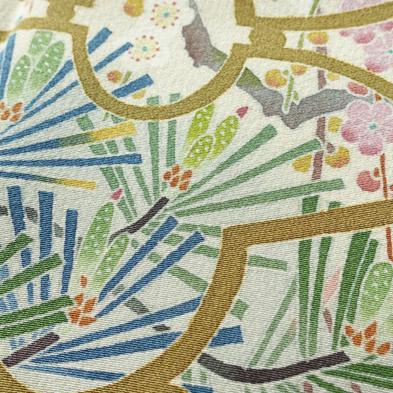 色留袖 良品 落款入り 縮緬 一つ紋付き 正絹 木の葉・植物柄 袷仕立て 身丈165.5cm 裄丈67.5cm リサイクル着物 着物 共八掛 結婚式 黄・黄土色_画像7