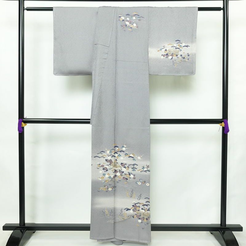 付け下げ 美品 しつけ糸付き 正絹 風景柄 袷仕立て 身丈159cm 裄丈65cm リサイクル着物 着物 入学式 卒業式 七五三 お宮参り くすみブルー フォーマル 青・紺_画像2