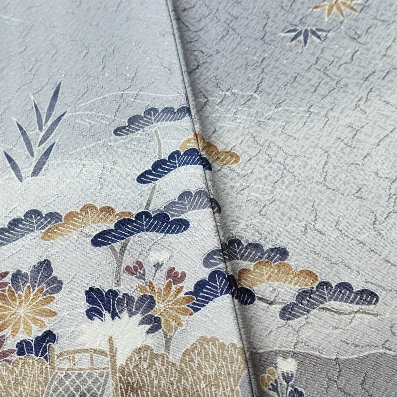 付け下げ 美品 しつけ糸付き 正絹 風景柄 袷仕立て 身丈159cm 裄丈65cm リサイクル着物 着物 入学式 卒業式 七五三 お宮参り くすみブルー フォーマル 青・紺_画像11