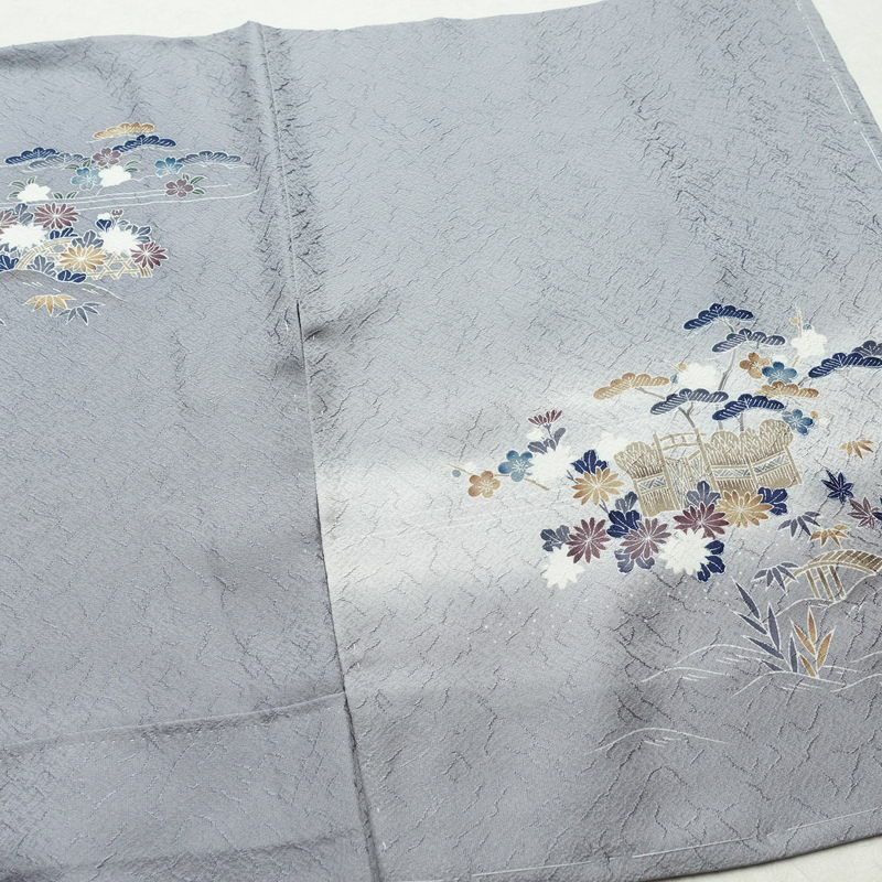 付け下げ 美品 しつけ糸付き 正絹 風景柄 袷仕立て 身丈159cm 裄丈65cm リサイクル着物 着物 入学式 卒業式 七五三 お宮参り くすみブルー フォーマル 青・紺_画像14