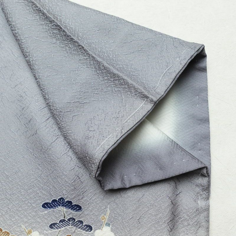 付け下げ 美品 しつけ糸付き 正絹 風景柄 袷仕立て 身丈159cm 裄丈65cm リサイクル着物 着物 入学式 卒業式 七五三 お宮参り くすみブルー フォーマル 青・紺_画像15