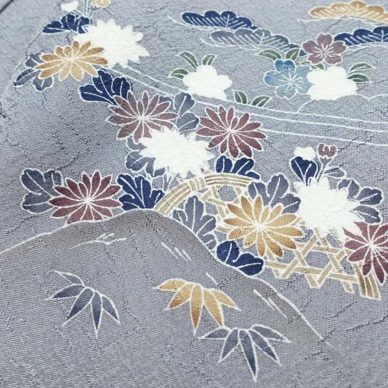 付け下げ 美品 しつけ糸付き 正絹 風景柄 袷仕立て 身丈159cm 裄丈65cm リサイクル着物 着物 入学式 卒業式 七五三 お宮参り くすみブルー フォーマル 青・紺_画像18