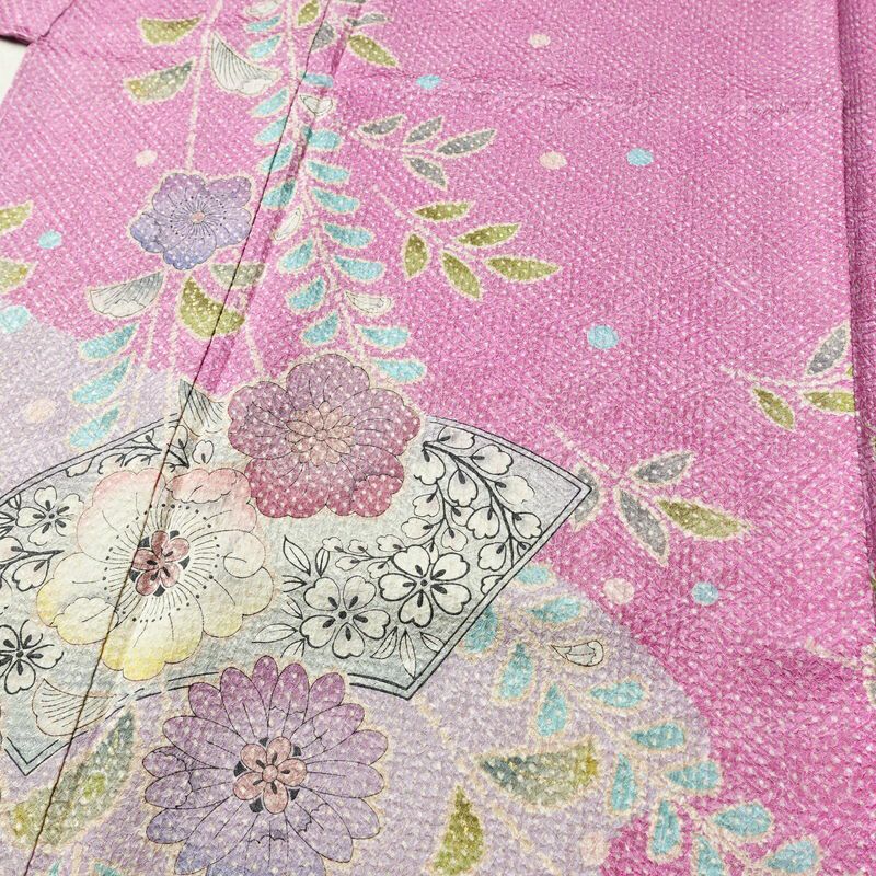 訪問着 美品 しつけ糸付き 絞り 総絞り 正絹 花柄 袷仕立て 身丈167.5cm 裄丈68.5cm リサイクル着物 着物 箔 入学式 結婚式 パーティー フォーマル 華やか 紫・藤色_画像5