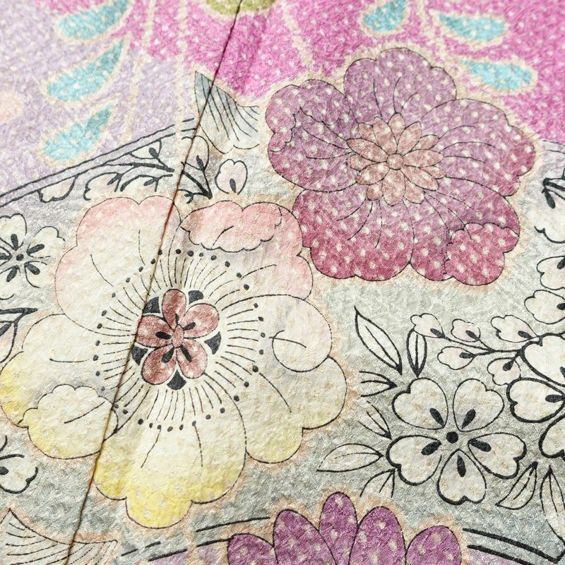訪問着 美品 しつけ糸付き 絞り 総絞り 正絹 花柄 袷仕立て 身丈167.5cm 裄丈68.5cm リサイクル着物 着物 箔 入学式 結婚式 パーティー フォーマル 華やか 紫・藤色_画像7