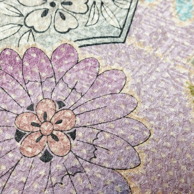 訪問着 美品 しつけ糸付き 絞り 総絞り 正絹 花柄 袷仕立て 身丈167.5cm 裄丈68.5cm リサイクル着物 着物 箔 入学式 結婚式 パーティー フォーマル 華やか 紫・藤色_画像8