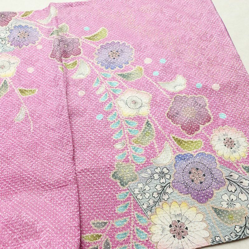 訪問着 美品 しつけ糸付き 絞り 総絞り 正絹 花柄 袷仕立て 身丈167.5cm 裄丈68.5cm リサイクル着物 着物 箔 入学式 結婚式 パーティー フォーマル 華やか 紫・藤色_画像13