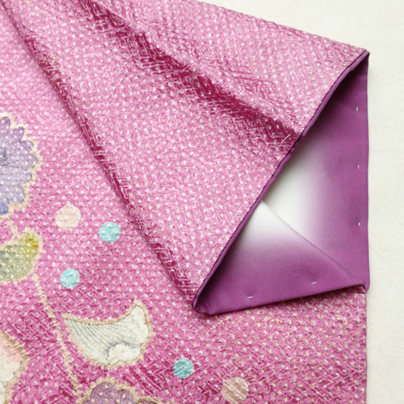 訪問着 美品 しつけ糸付き 絞り 総絞り 正絹 花柄 袷仕立て 身丈167.5cm 裄丈68.5cm リサイクル着物 着物 箔 入学式 結婚式 パーティー フォーマル 華やか 紫・藤色_画像15