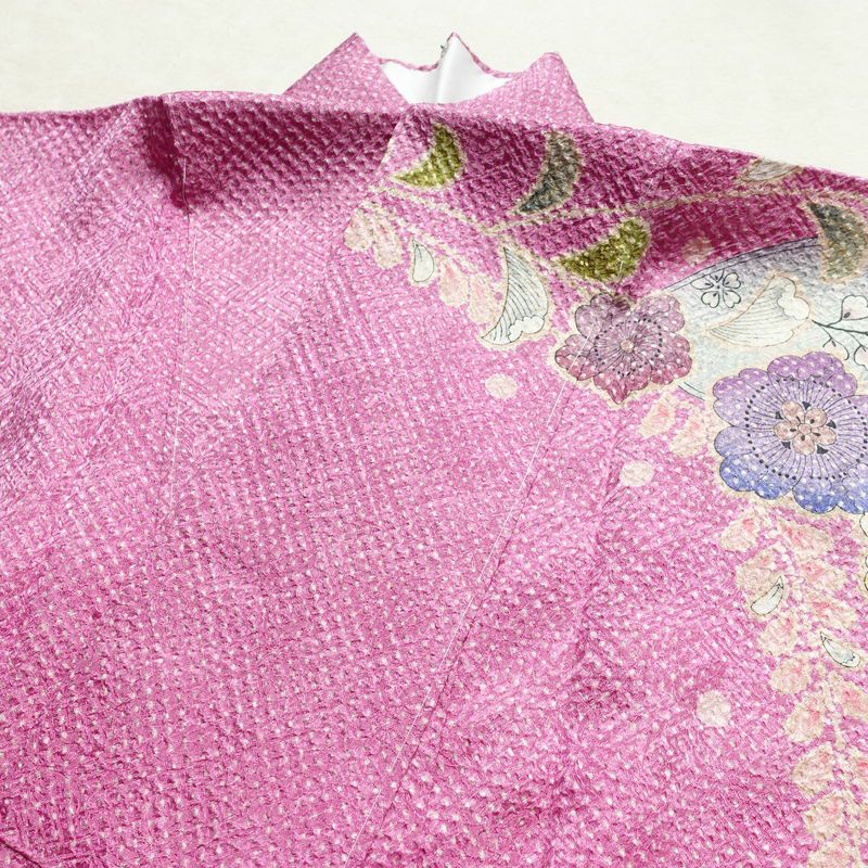 訪問着 美品 しつけ糸付き 絞り 総絞り 正絹 花柄 袷仕立て 身丈167.5cm 裄丈68.5cm リサイクル着物 着物 箔 入学式 結婚式 パーティー フォーマル 華やか 紫・藤色_画像17