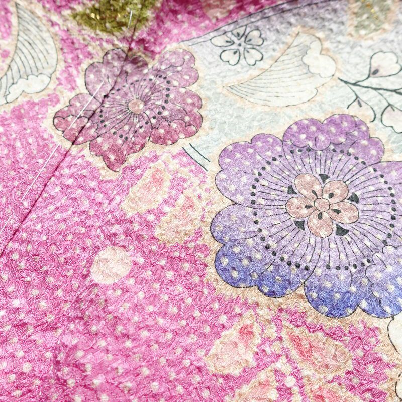 訪問着 美品 しつけ糸付き 絞り 総絞り 正絹 花柄 袷仕立て 身丈167.5cm 裄丈68.5cm リサイクル着物 着物 箔 入学式 結婚式 パーティー フォーマル 華やか 紫・藤色_画像18