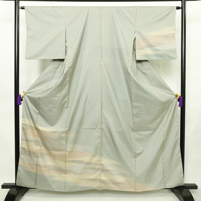 付け下げ 正絹 その他の柄 袷仕立て 身丈161cm 裄丈63.5cm リサイクル着物 着物 モダン 紬地 青・紺_画像1