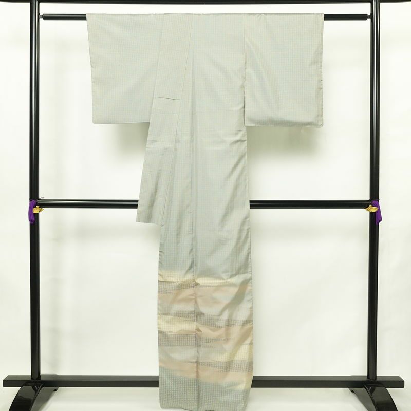 付け下げ 正絹 その他の柄 袷仕立て 身丈161cm 裄丈63.5cm リサイクル着物 着物 モダン 紬地 青・紺_画像2