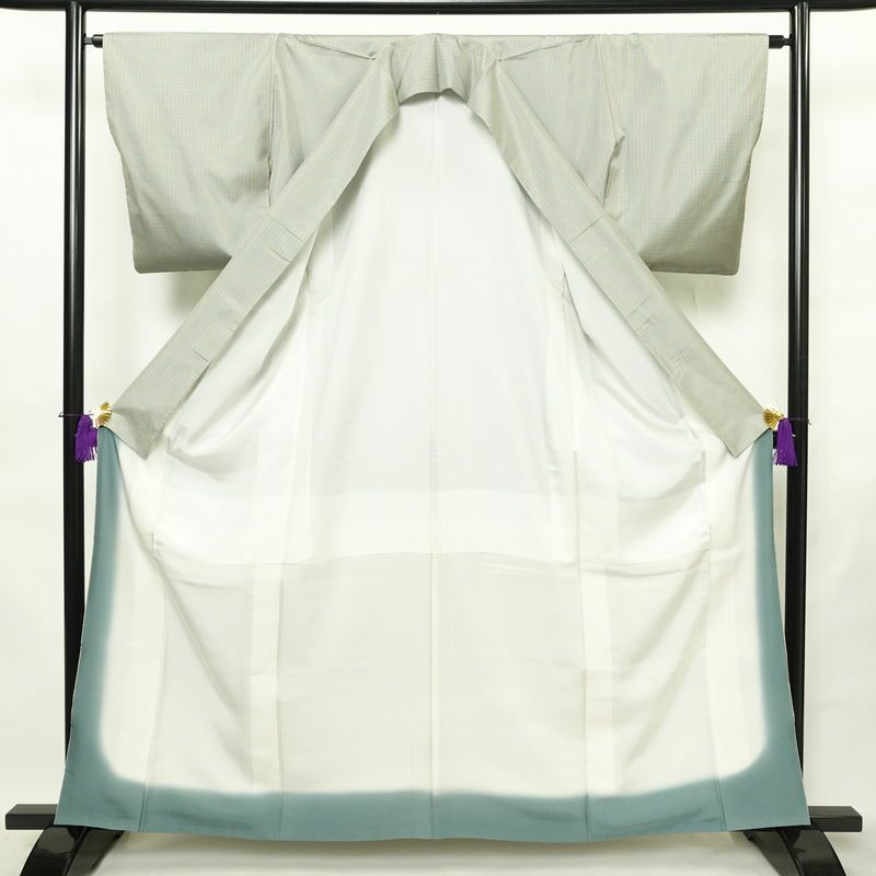 付け下げ 正絹 その他の柄 袷仕立て 身丈161cm 裄丈63.5cm リサイクル着物 着物 モダン 紬地 青・紺_画像3