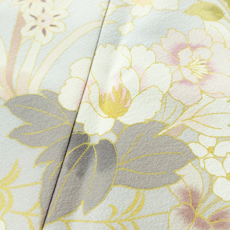 訪問着 良品 しつけ糸付き 縮緬 正絹 花柄 袷仕立て 身丈166cm 裄丈68cm リサイクル着物 着物 入学式 卒業式 七五三 お宮参り フォーマル 上品 青・紺_画像7