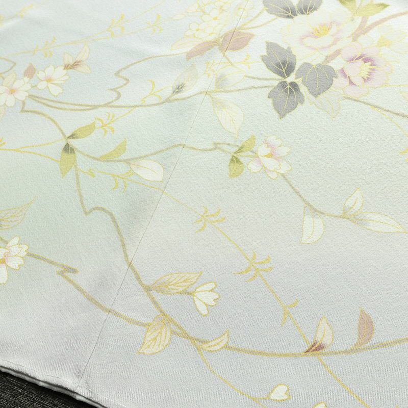 訪問着 良品 しつけ糸付き 縮緬 正絹 花柄 袷仕立て 身丈166cm 裄丈68cm リサイクル着物 着物 入学式 卒業式 七五三 お宮参り フォーマル 上品 青・紺_画像13