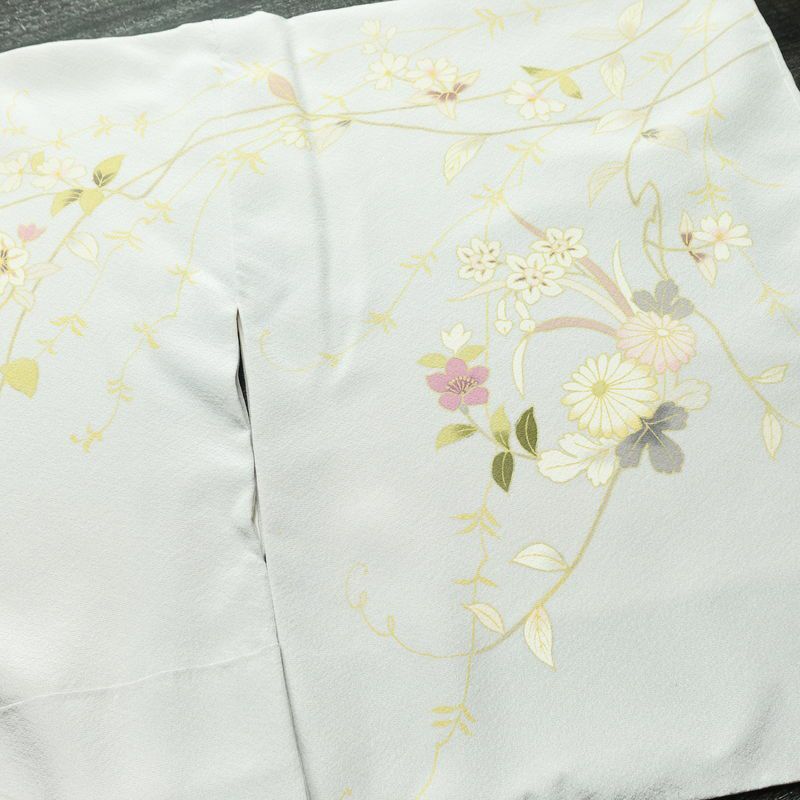 訪問着 良品 しつけ糸付き 縮緬 正絹 花柄 袷仕立て 身丈166cm 裄丈68cm リサイクル着物 着物 入学式 卒業式 七五三 お宮参り フォーマル 上品 青・紺_画像16