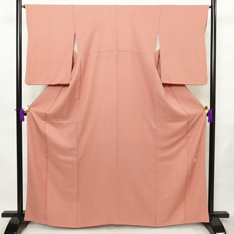 小紋 良品 鮫小紋 落款入り 圓間 正絹 流水・波柄 袷仕立て 身丈164.5cm 裄丈65.5cm リサイクル着物 着物 作家物 シンプル 洒落 ピンク_画像1