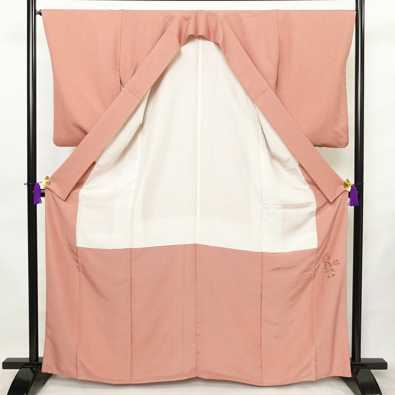 小紋 良品 鮫小紋 落款入り 圓間 正絹 流水・波柄 袷仕立て 身丈164.5cm 裄丈65.5cm リサイクル着物 着物 作家物 シンプル 洒落 ピンク_画像3